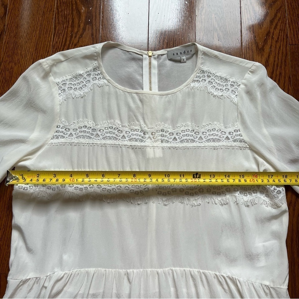Sandro White Cream Silk Lace Lightweight Flowy Peplum Short Sleeve Blouse - Sz 2 - Picture 12 of 14